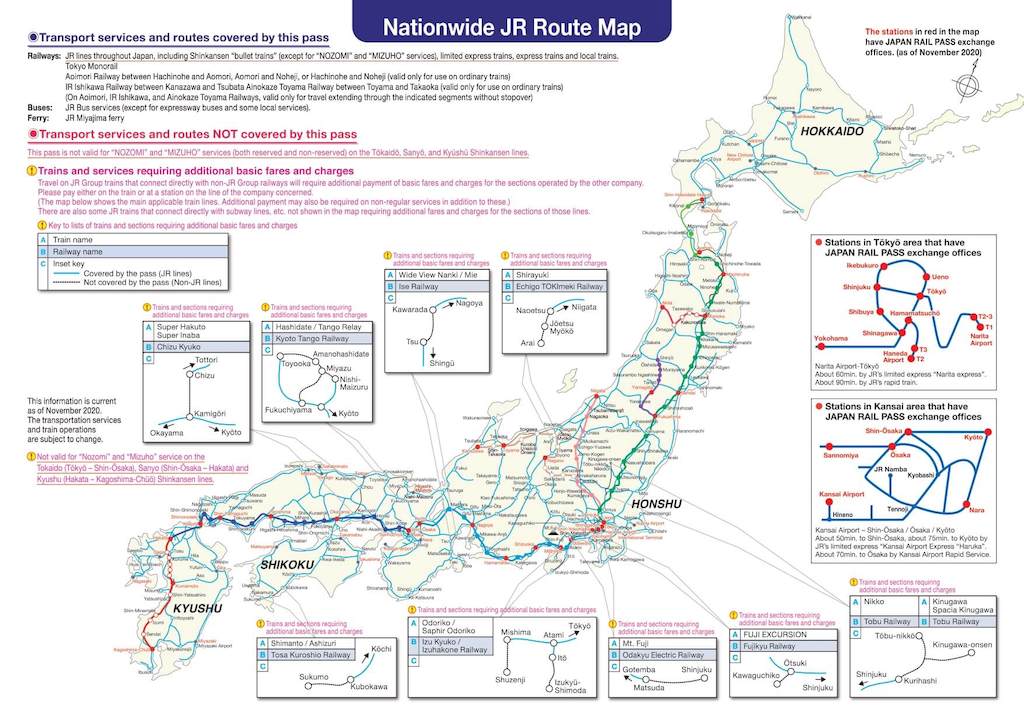 Japan Rail Pass Route Map